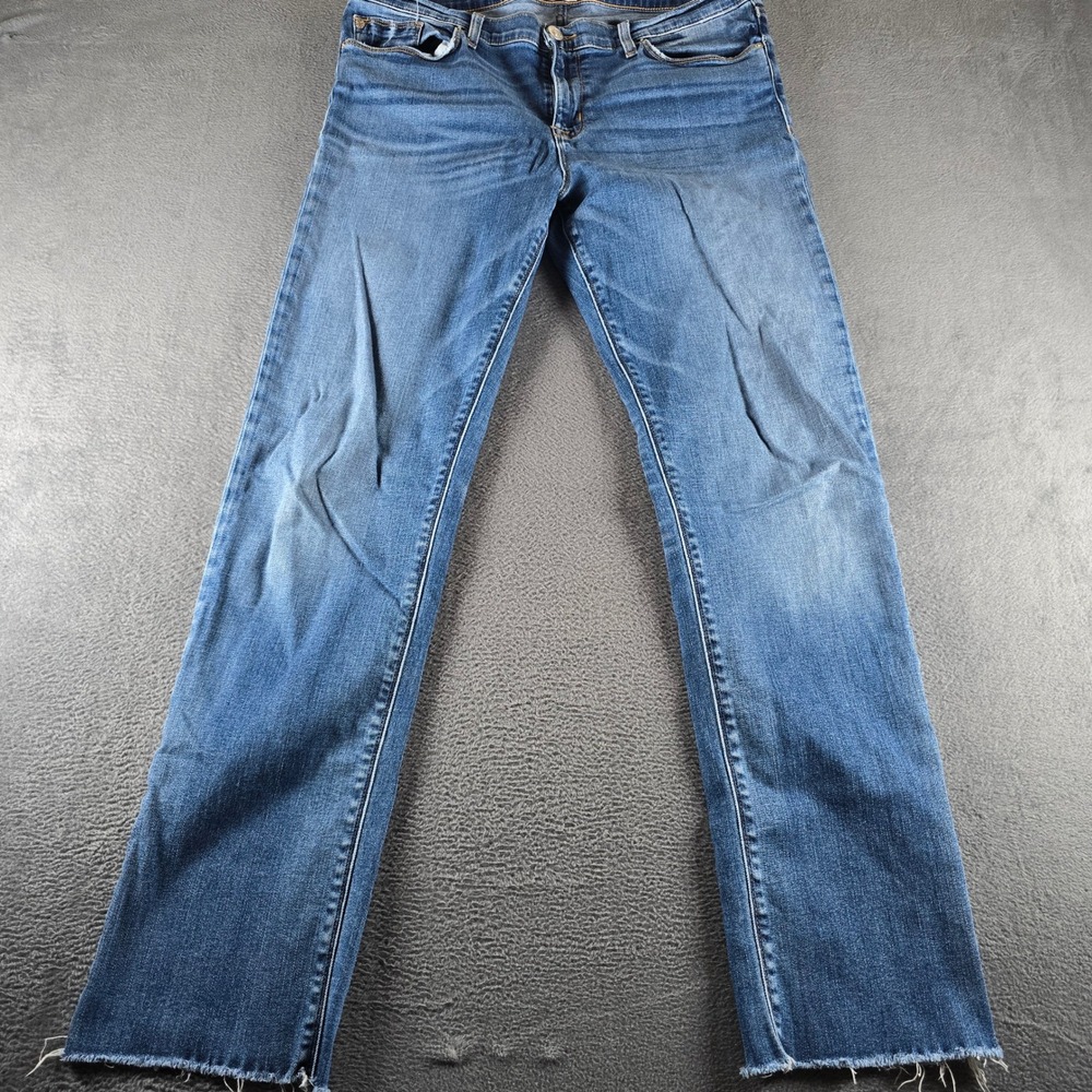 Hudson Mens Straight Leg Blue Denim Jeans Raw Hem Size 34 Medium Wash